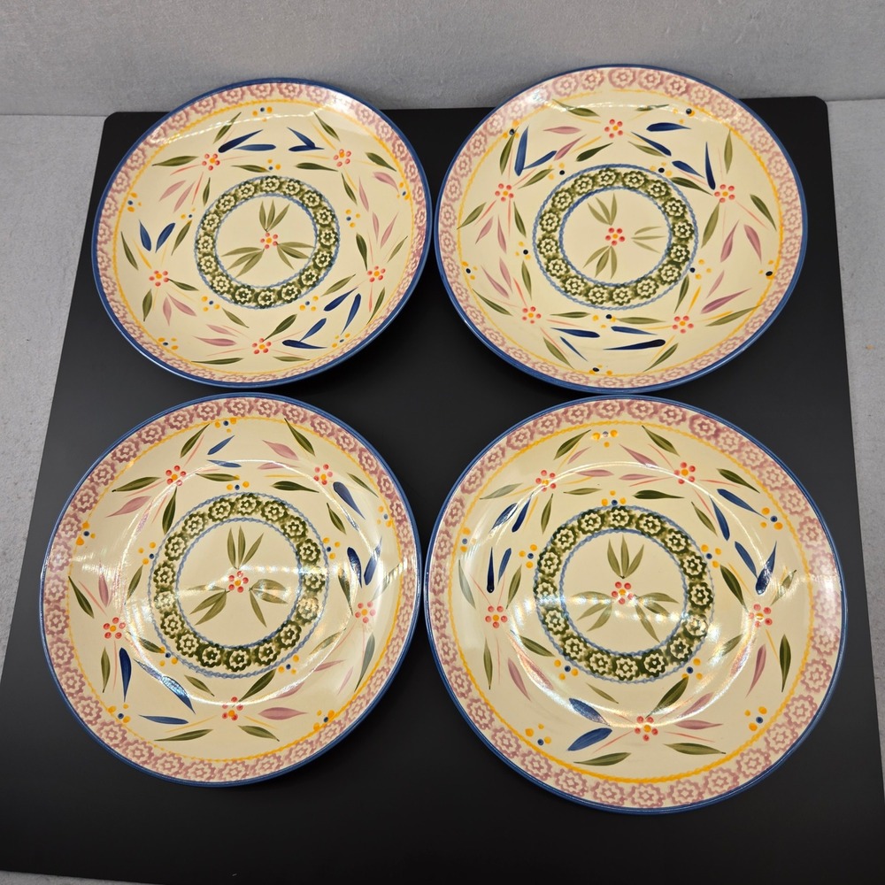 Temp-tations Old World 10.5 Dinner Plates Set of 4 Hand Painted Stoneware Floral